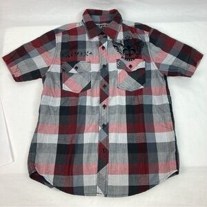 Boys Short-Sleeve Plaid Button-Down Shirt - Red, Gray & Black NSS Boys Large